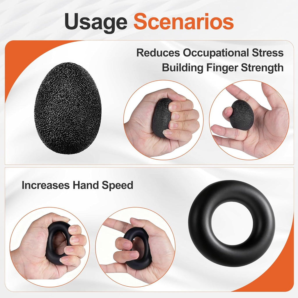 Grip Strength Trainer Kit (5 Pack) Adjustable Resistance Hand Gripper,Finger Exerciser,Hand Extension Exerciser,Stress Relief Ball and Forearm Workout Ring for Muscle Building Injury Recover