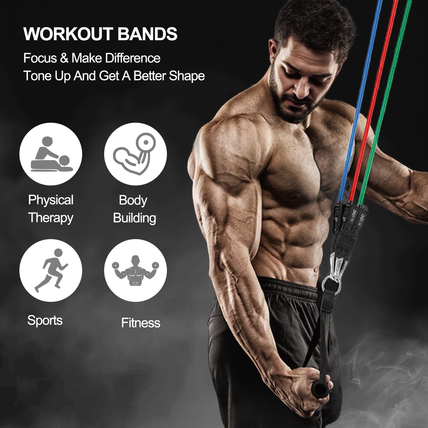 Kit de bandas elásticas con distintos niveles de resistencia para entrenar fuerza, movilidad, glúteos, piernas, brazos y core desde casa o el gimnasio.