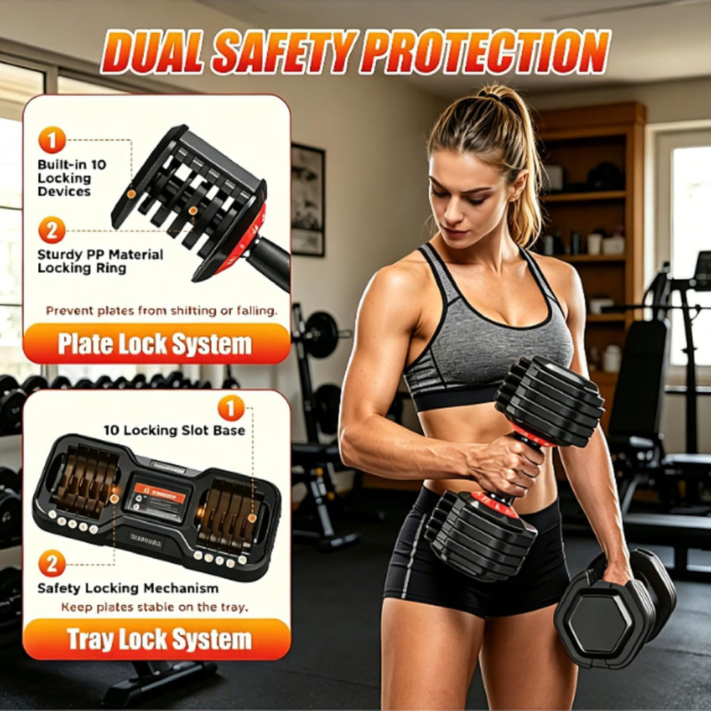 Adjustable Dumbbell Set 25 Lb to 55 Lb, Adjustable Dumbbells 10-In-1 Free Weight Set, 1-Second Dial Weight Adjustment,Space-Saving Design with Storage Base, Home Gym Strength Training Equipment