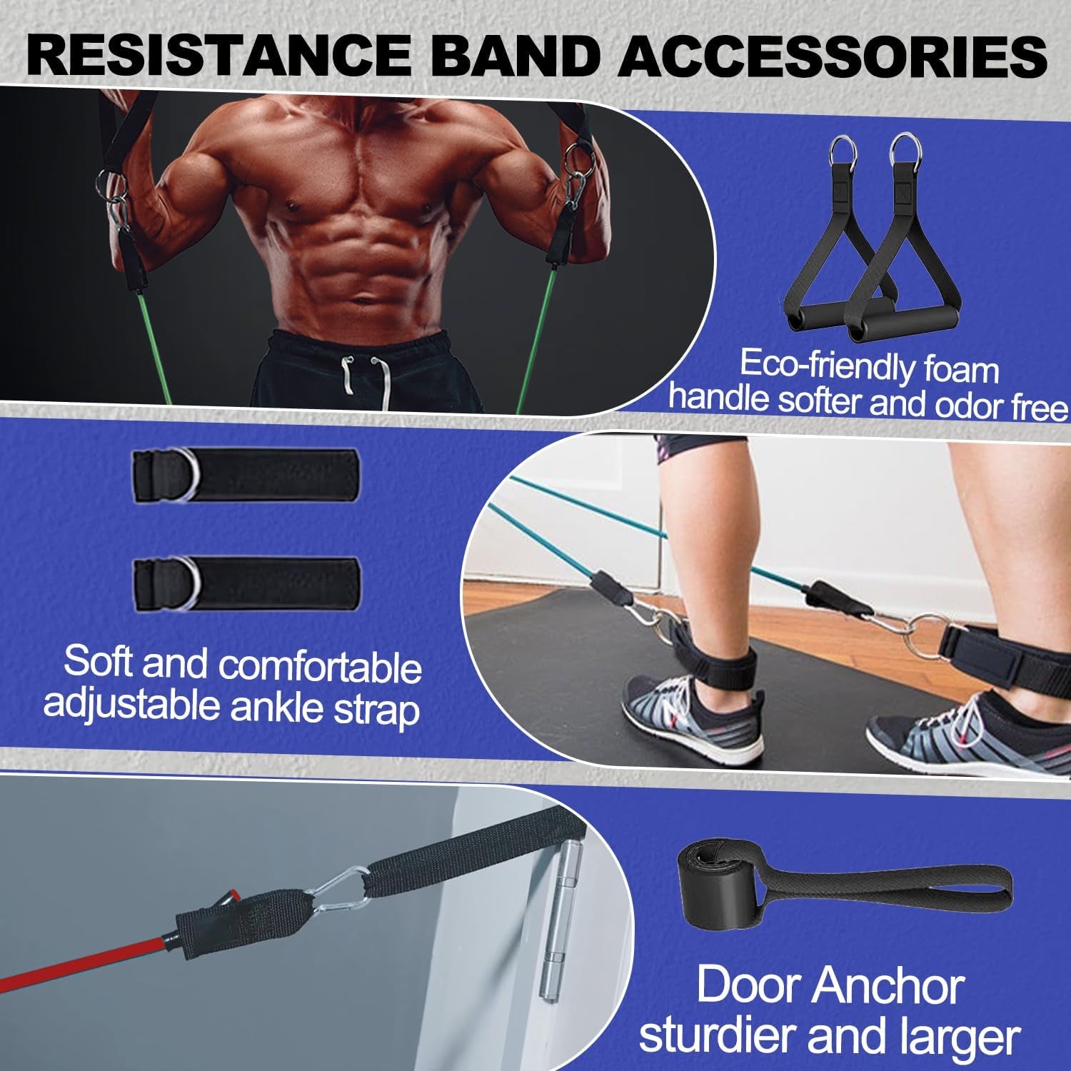 Kit de bandas elásticas con distintos niveles de resistencia para entrenar fuerza, movilidad, glúteos, piernas, brazos y core desde casa o el gimnasio.
