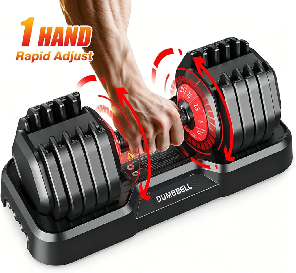 Adjustable Dumbbell Set 25 Lb to 55 Lb, Adjustable Dumbbells 10-In-1 Free Weight Set, 1-Second Dial Weight Adjustment,Space-Saving Design with Storage Base, Home Gym Strength Training Equipment