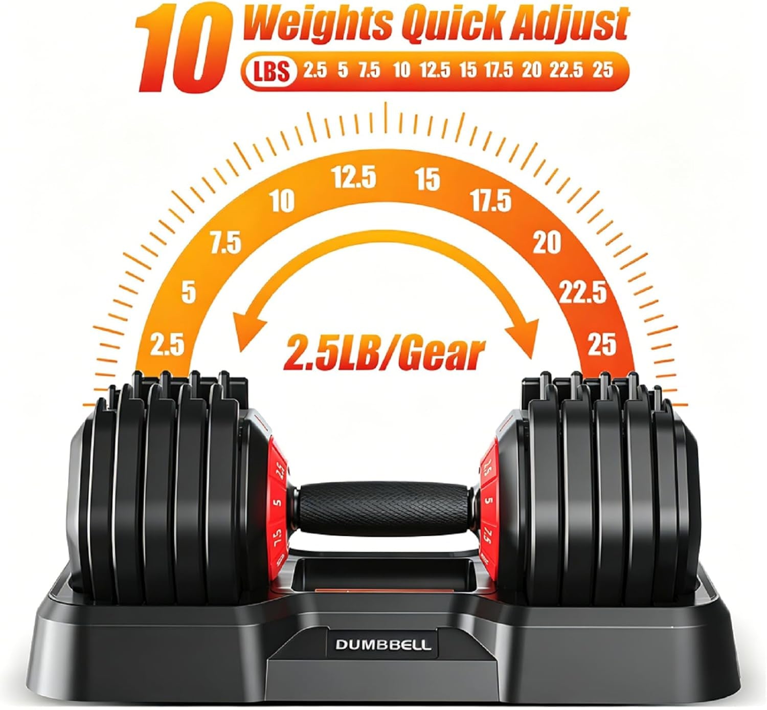 Adjustable Dumbbell Set 25 Lb to 55 Lb, Adjustable Dumbbells 10-In-1 Free Weight Set, 1-Second Dial Weight Adjustment,Space-Saving Design with Storage Base, Home Gym Strength Training Equipment