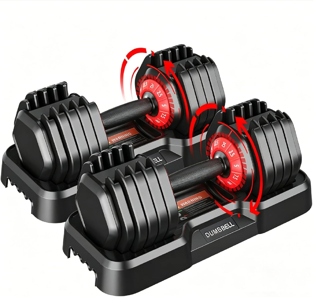 Adjustable Dumbbell Set 25 Lb to 55 Lb, Adjustable Dumbbells 10-In-1 Free Weight Set, 1-Second Dial Weight Adjustment,Space-Saving Design with Storage Base, Home Gym Strength Training Equipment